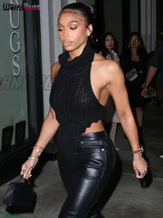 Hnewly Knitted Halter Sleeveless Tank Top Sexy Turtleneck Skinny Elastic Wild Elegant Basic