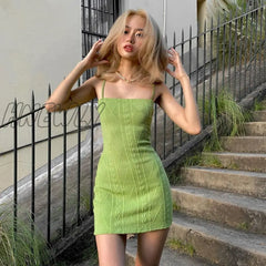 Hnewly Knitted Mini Dress Women Bodycon Party Short Dresses Ladies Sexy Spaghetti Strap Cami