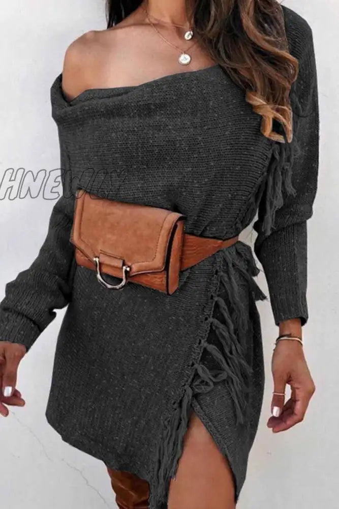 Hnewly - Knitted Tassel Coat (2 Colors) S / Black Tops