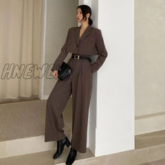 Hnewly Korea Chic Women Sets Fashion Office Two Piece Suit Lapel Loose One - Button Cropped Blazers