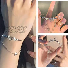 Hnewly Korean Exquisite Butterfly Chain Bracelet Shiny Zirconia Flower Star Moon Pendant Adjustable