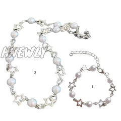 Hnewly Korean Fashion Hollow Star Pearl Choker Necklace For Women Sweet Aesthetic Charm Bracelets
