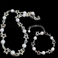 Hnewly Korean Fashion Hollow Star Pearl Choker Necklace For Women Sweet Aesthetic Charm Bracelets
