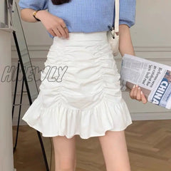 Hnewly Korean Fashion Mini Skirt Women Cute Sexy Elastic Waist A-Line Ruffles Patchwork Preppy