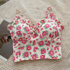 Hnewly Korean Fashion Sexy Camsoles Spaghetti Strap Tank Top Woman Sweet Crop Tops Women Off