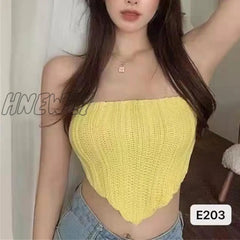 Hnewly Korean Knitted Sweater Cropped Tops Summer Fashion Women Strapless Backless Camis Tank