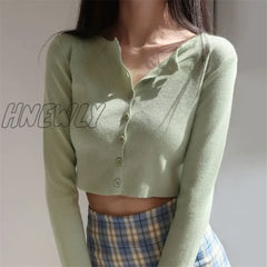 Hnewly Korean Style O-Neck Short Knitted Sweaters Women Thin Cardigan Fashion Sleeve Sun Protection