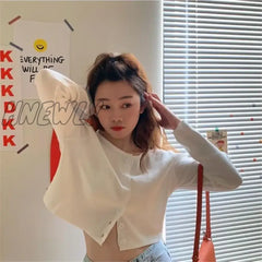 Hnewly Korean Style O-Neck Short Knitted Sweaters Women Thin Cardigan Fashion Sleeve Sun Protection