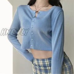 Hnewly Korean Style O-Neck Short Knitted Sweaters Women Thin Cardigan Fashion Sleeve Sun Protection