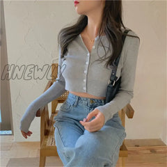 Hnewly Korean Style O-Neck Short Knitted Sweaters Women Thin Cardigan Fashion Sleeve Sun Protection