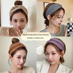 Hnewly Korean Style Wide Cross Headbands For Woman Solid Hairband Elastic Sports Yoga Headwear