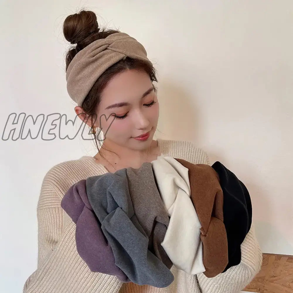 Hnewly Korean Style Wide Cross Headbands For Woman Solid Hairband Elastic Sports Yoga Headwear