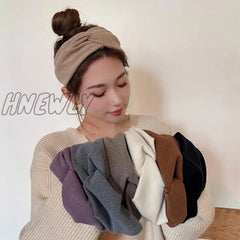 Hnewly Korean Style Wide Cross Headbands For Woman Solid Hairband Elastic Sports Yoga Headwear