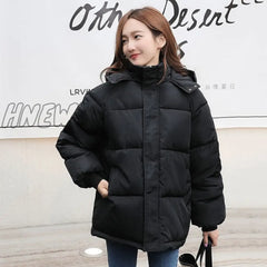 Hnewly Korean Style Winter Women Down Jacket Oversize Loose Hooded Female Puffer Jackets Short