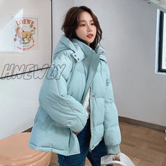 Hnewly Korean Style Winter Women Down Jacket Oversize Loose Hooded Female Puffer Jackets Short