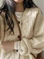 Hnewly Korean Thick Women Cardigan Knitted Sweater Autumn Winter Chic Loose Long Sleeve Tops Simple