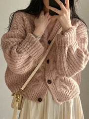 Hnewly Korean Thick Women Cardigan Knitted Sweater Autumn Winter Chic Loose Long Sleeve Tops Simple