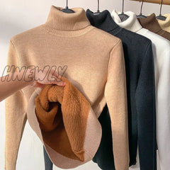 Hnewly Korean Turtleneck Slim Thicken Plus Velvet Sweater Woman Winter Knitted Pullovers Casual