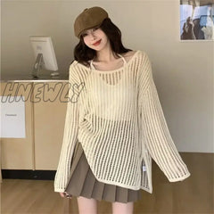 Hnewly Korean Version Thin Hollow Long Sleeve Knitted Cardigan Women Spring Summer Design Niche
