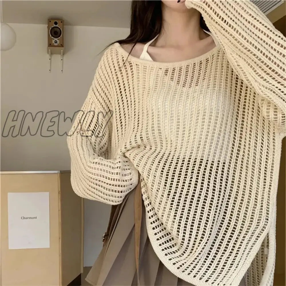 Korean Version Thin Hollow Long Sleeve Knitted Cardigan Women Spring Summer Design Niche Short Tops Loose Sexy