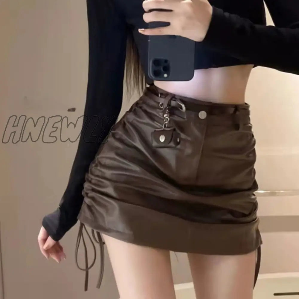 Hnewly Lace-Up Skirts Women Slim All-Match Summer Vintage Ulzzang A-Line Retro Sexy Female Students