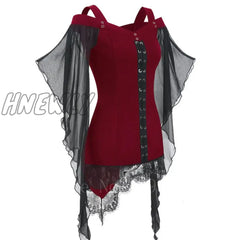 Hnewly Ladies Medieval Halloween Costumes Middle Age Renaissance Vintage Irregular Lace Chiffon