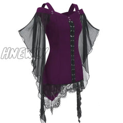 Hnewly Ladies Medieval Halloween Costumes Middle Age Renaissance Vintage Irregular Lace Chiffon