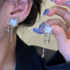 Hnewly Ladies Tassel Earrings Moonstone Love Romantic Surround Light Extravagance High Sense