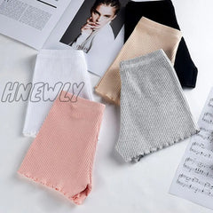 Hnewly Ladies Women Summer Safety Pants Thread Ribbed Striped Seamless Stretchy Underpants Solid
