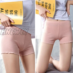 Hnewly Ladies Women Summer Safety Pants Thread Ribbed Striped Seamless Stretchy Underpants Solid