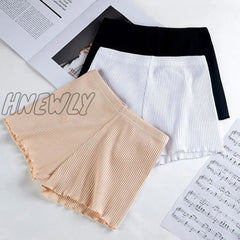 Hnewly Ladies Women Summer Safety Pants Thread Ribbed Striped Seamless Stretchy Underpants Solid