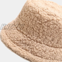 Hnewly Lamb Faux Fur Bucket Hat Winter Warm Teddy Velvet Hats Caps For Women Lady Outdoor Panama