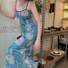Hnewly Latest Arrival Summer Women’s Fashion Square Neck Sexy Sling Dress Floral Print Korean