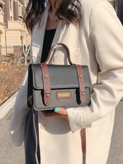 Hnewly - Letter Patch Flap Satchel Bag Women Satchels Black Women-Satchels