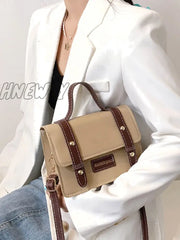 Hnewly - Letter Patch Flap Satchel Bag Women Satchels Khaki Women-Satchels