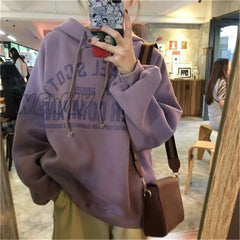 Hnewly Letter Printed Hooded Sweatshirt Women Autumn Winter Warm Korean Loose Pullovers Long Sleeve