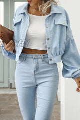 Hnewly - Light Blue Street Solid Rivets Turndown Collar Outerwear Coats Blazer & Jacket