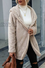 Hnewly - Light Coffee Casual Street Solid Patchwork Draw String Hooded Collar Outerwear Coats Coats