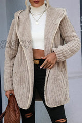 Hnewly - Light Coffee Casual Street Solid Patchwork Draw String Hooded Collar Outerwear / S Coats