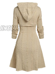 Hnewly Light Yellow Autumn Winter Fashion Long Sleeve Cable Knit Arm Mini Sweater A Line Dress For