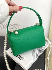 Hnewly - Litchi Embossed Faux Pearl Decor Bucket Bag Women Satchels Green Women-Satchels