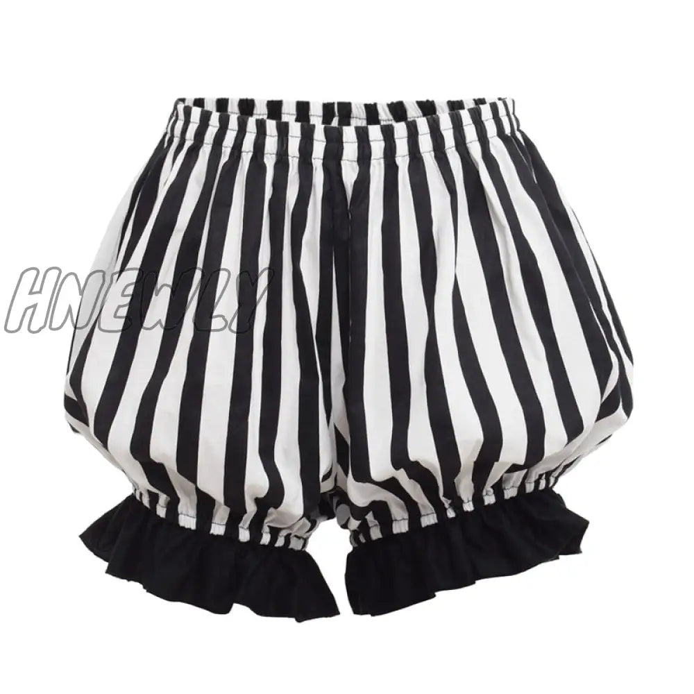 Hnewly Lolita Bloomers Women Vintage Cosplay Bottoming Pumpkin Shorts Black White / S