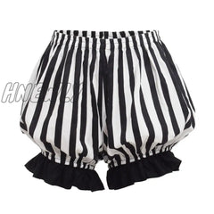 Hnewly Lolita Bloomers Women Vintage Cosplay Bottoming Pumpkin Shorts Black White / S