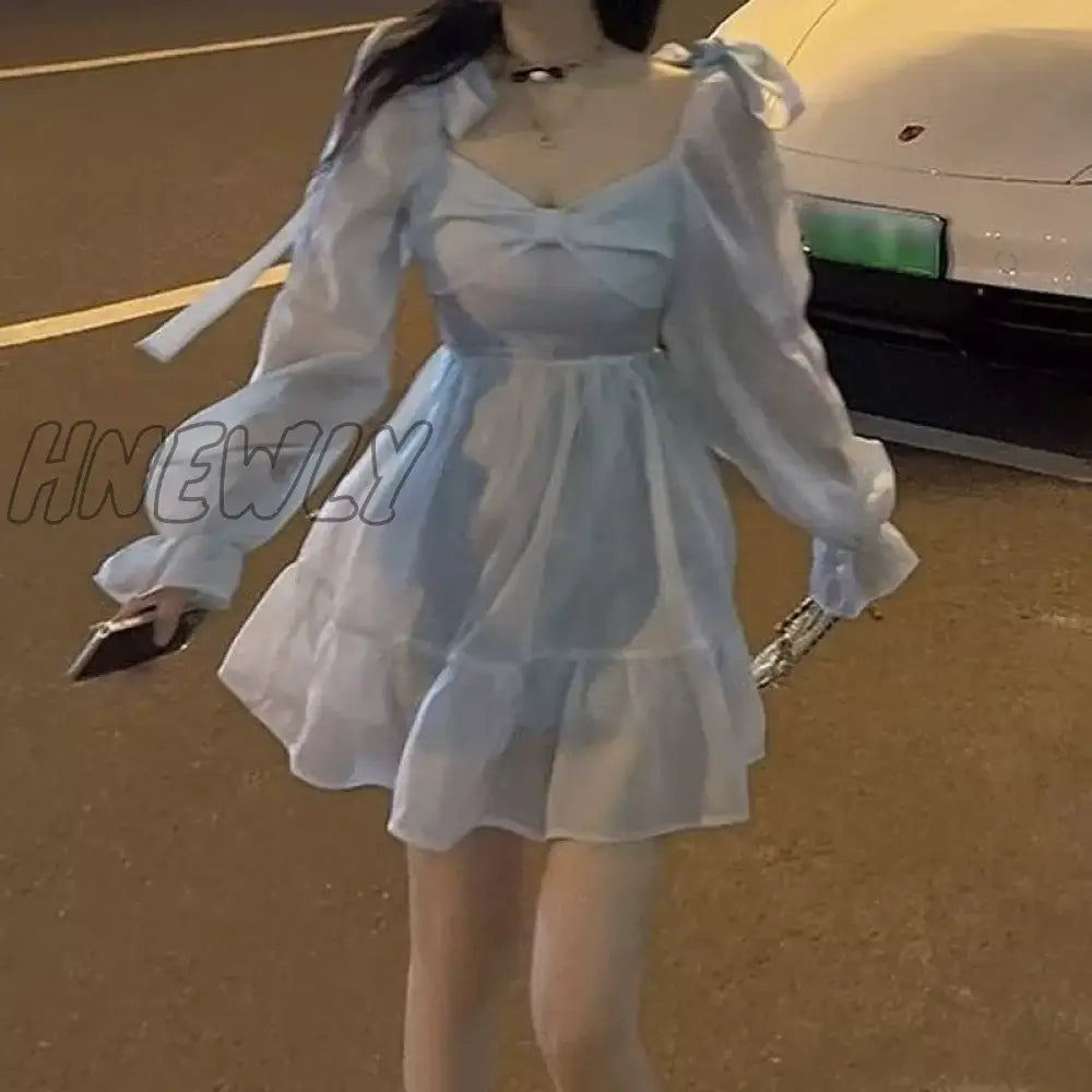 Hnewly Lolita Dress Women Casual Long Sleeve Kawaii Clothing Vintage Y2K Mini Party Winter One