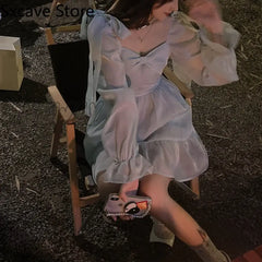 Hnewly Lolita Dress Women Casual Long Sleeve Kawaii Clothing Vintage Y2K Mini Party Winter One