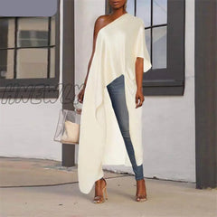 Hnewly Long Blouse Asymmetrical Tunic Women Shirt Sexy Off One Shoulder Party Tops Holiday Beach