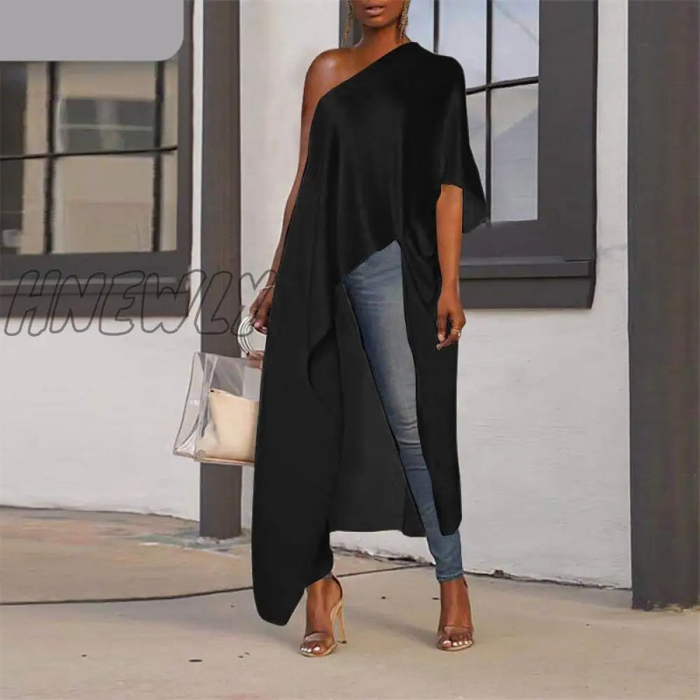 Hnewly Long Blouse Asymmetrical Tunic Women Shirt Sexy Off One Shoulder Party Tops Holiday Beach