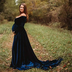 Hnewly Long Maternity Shoot Dress Pleuche Elegence Pregnancy Dresses Photography Maxi Gown Photo
