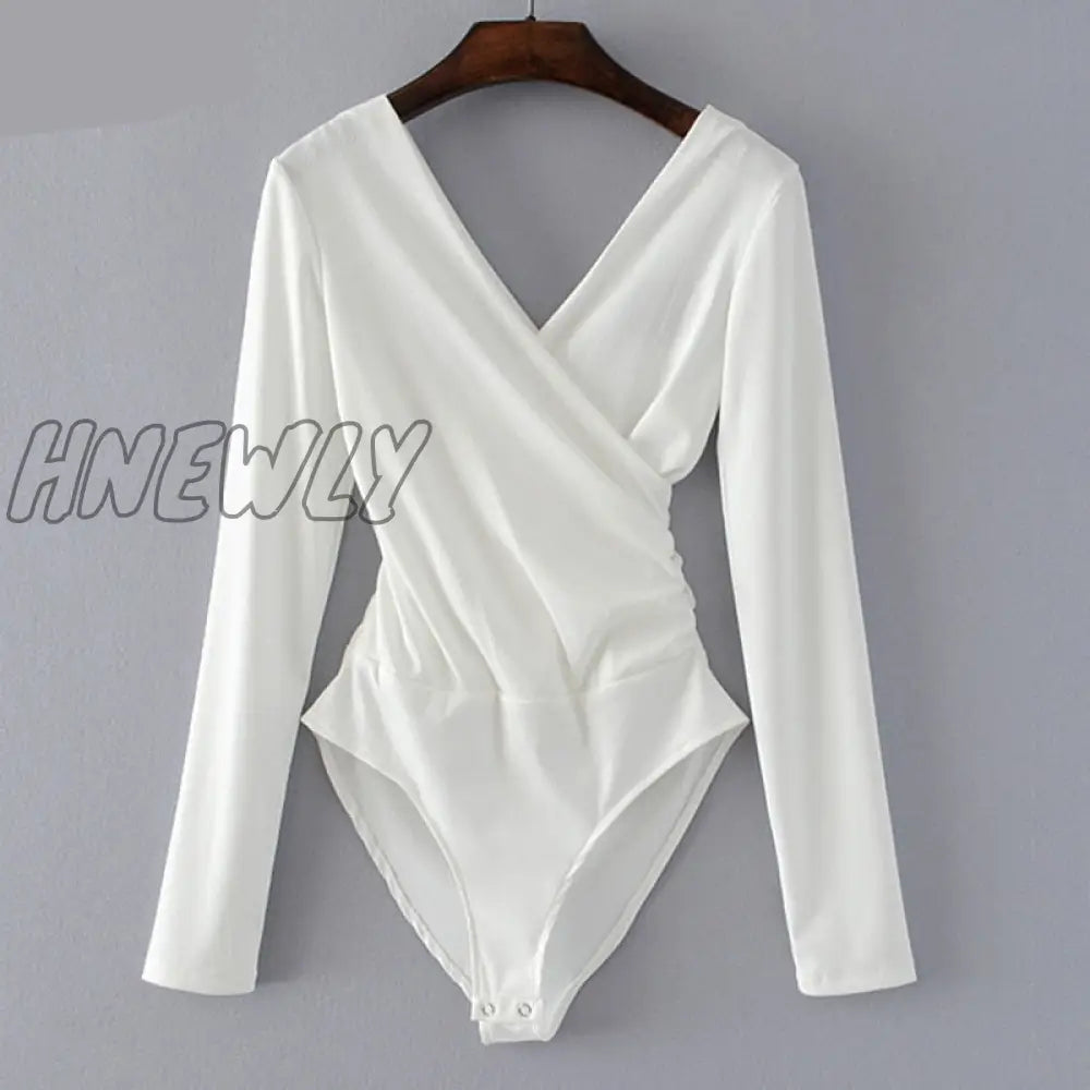 Hnewly Long Sleeve Bodysuit Women Backless Jumpsuits Black White Body Femme Monos Cortos De Mujer