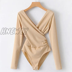 Hnewly Long Sleeve Bodysuit Women Backless Jumpsuits Black White Body Femme Monos Cortos De Mujer